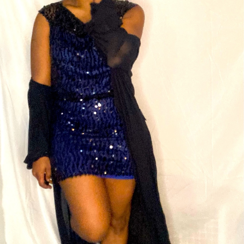 Blue&Black Sequin Mini Dress